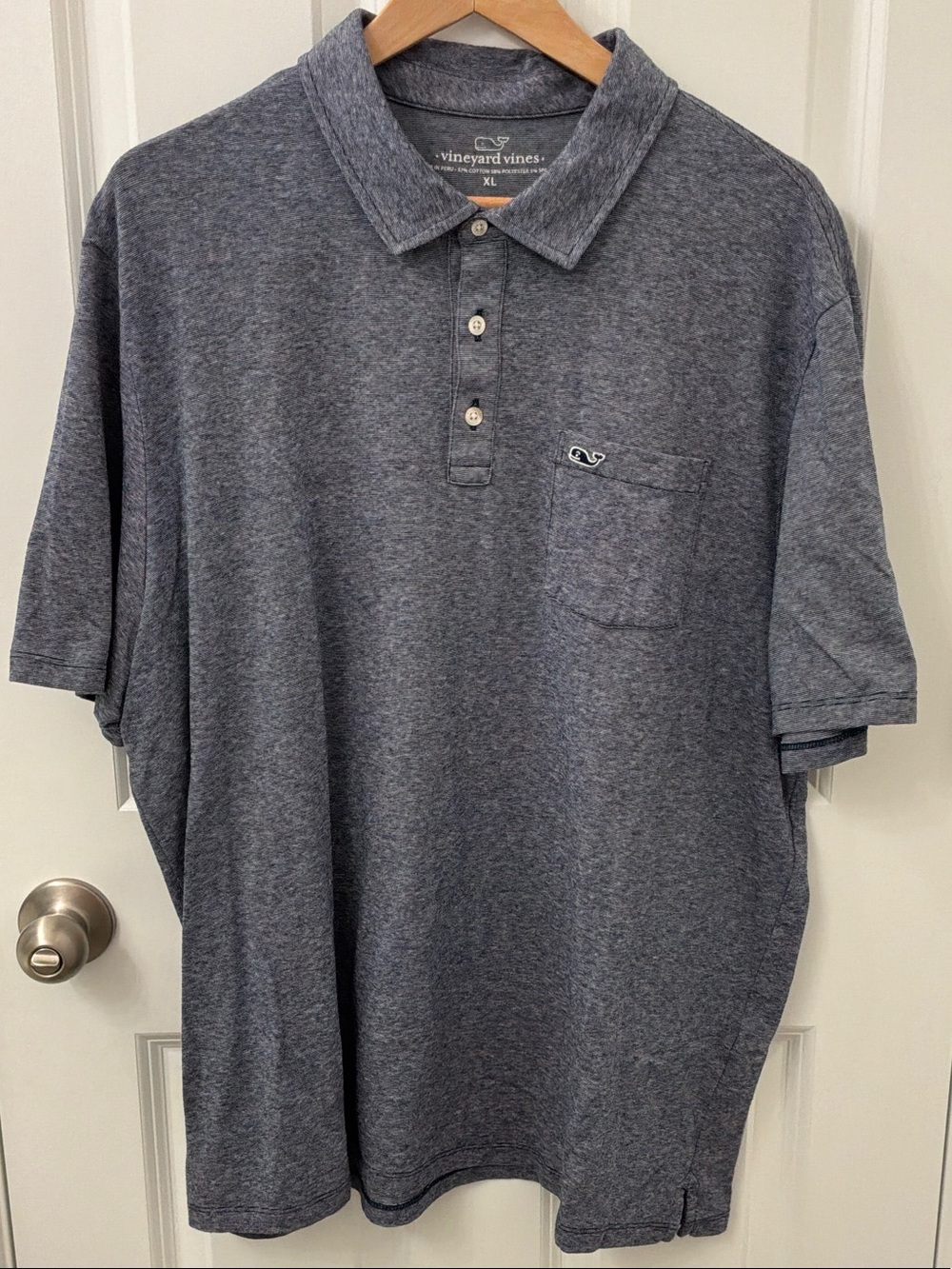 Vineyard Vines Men's Heathered Navy Short-Sleeve Polo